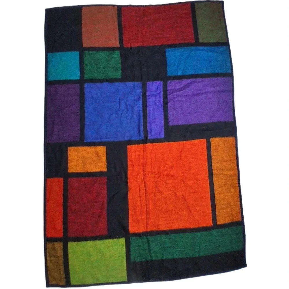 Biederlack Vintage Retro Block Colorful Throw Blanket Black 52x72 Soft Geometric